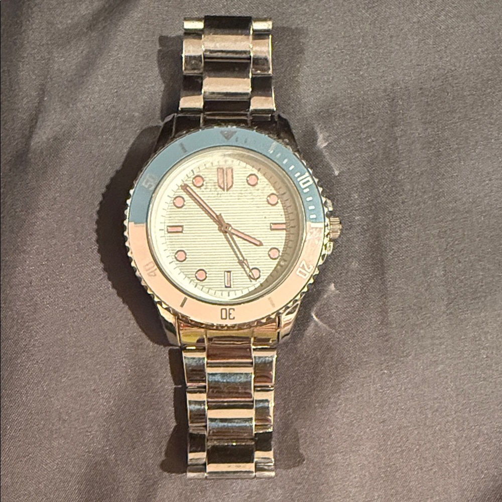 Silver and Blue Stainless Steel Watch